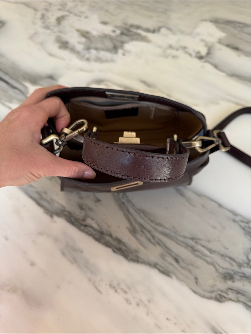 Vera Pelle Chocolate Brown Leather Satchel with Gold Hardware - Picture 12 of 12
